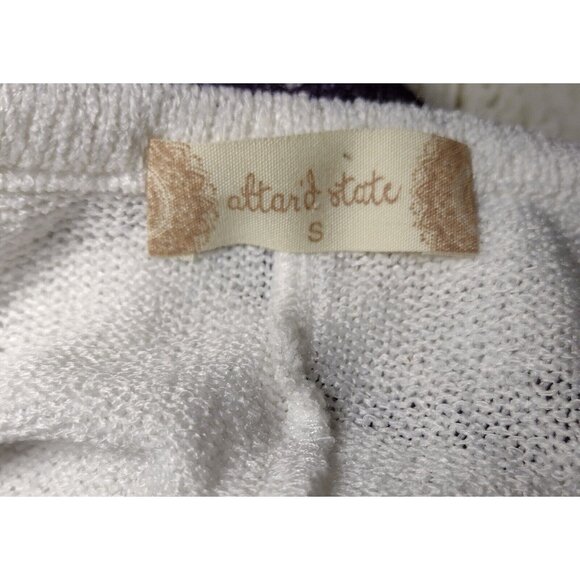 Altar'd State Burnout Star Sweater Size S White Purple Boxy Hi Lo Hem USA READ - Picture 4 of 6